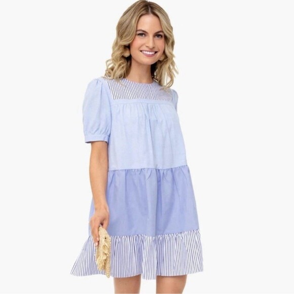 Tuckernuck Pomander Place Quinn Dress XL Blue White Colorblock Preppy Boho NEW - Picture 1 of 15